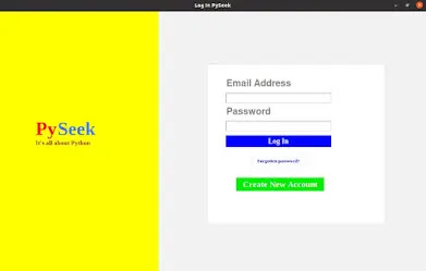 A login page featuring input fields for email address and password, a login button, an option for password recovery, and a button for creating a new account.