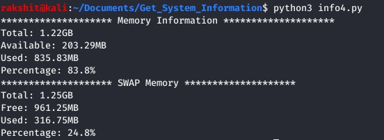 Get internal memory or RAM information using a python program.