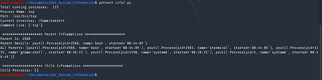 Get details about running process on a computer using python.