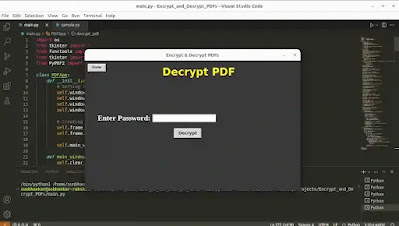 Displayed application window featuring a 'Decrypt PDF' heading, an 'Enter the password' label with an entry widget, and a 'Decrypt' button below.