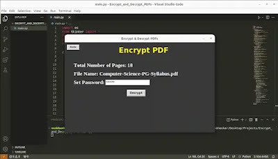 Displayed application window featuring a 'Encrypt PDF' heading, additional text related to a selected PDF file, and a 'Encrypt' button below.