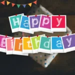 A 'Happy Birthday' text surrounded by colorful graphics, with a Python logo displayed in the top right corner.