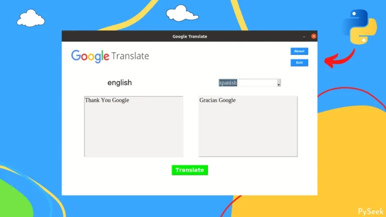 Screenshot of a Language Translator App titled "Google Translate" is displayed. At the top left, the logo of "Google Translate" is visible. The app features several widgets to manage language translation.