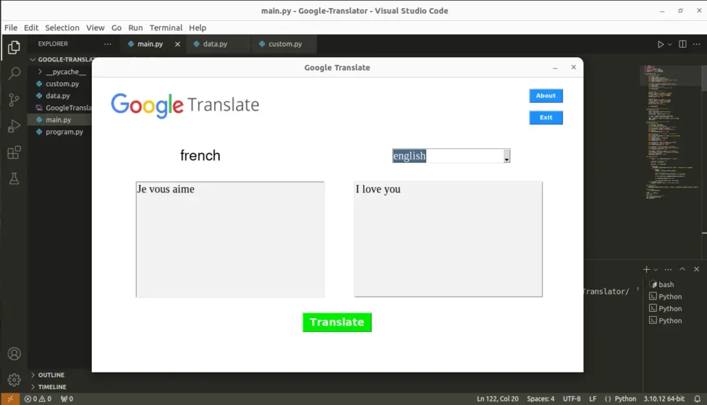 A screenshot of an application titled "Google Translate" is displayed