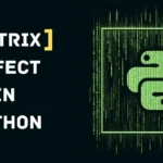 A diagram resembling a chip-size matrix effect is displayed, with a Python logo at the center. On the left side, the text "Matrix Effect in Python" is visible.