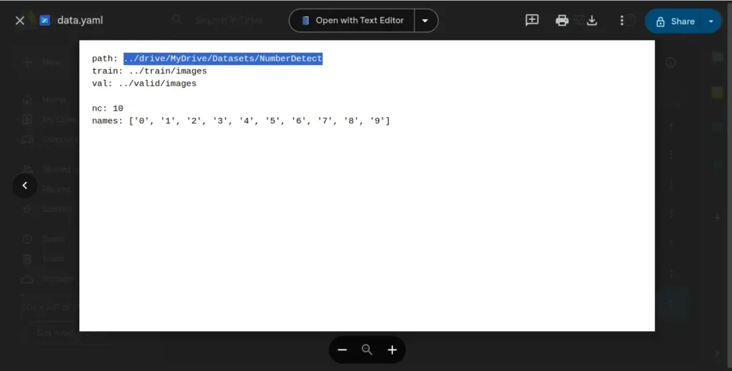 data.yaml file, opened in a text editor