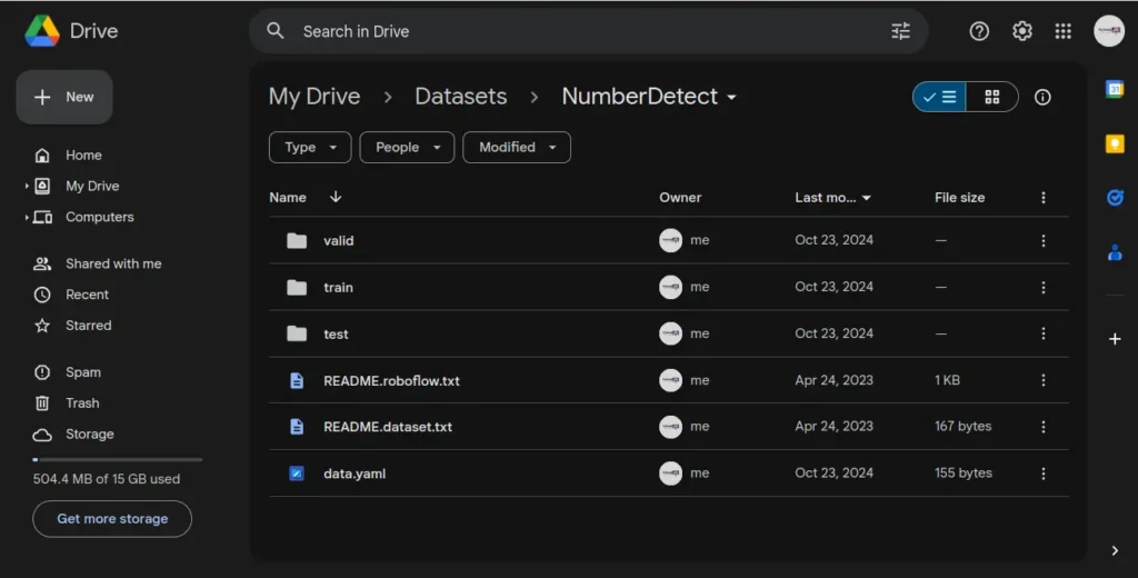 number detection folder on google drive