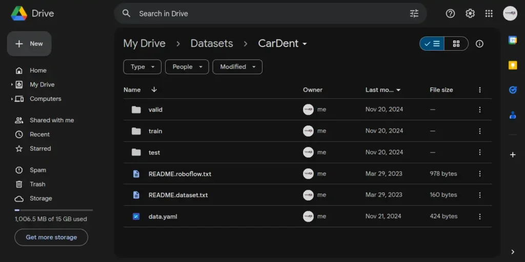 car dent detection dataset folder on google drive