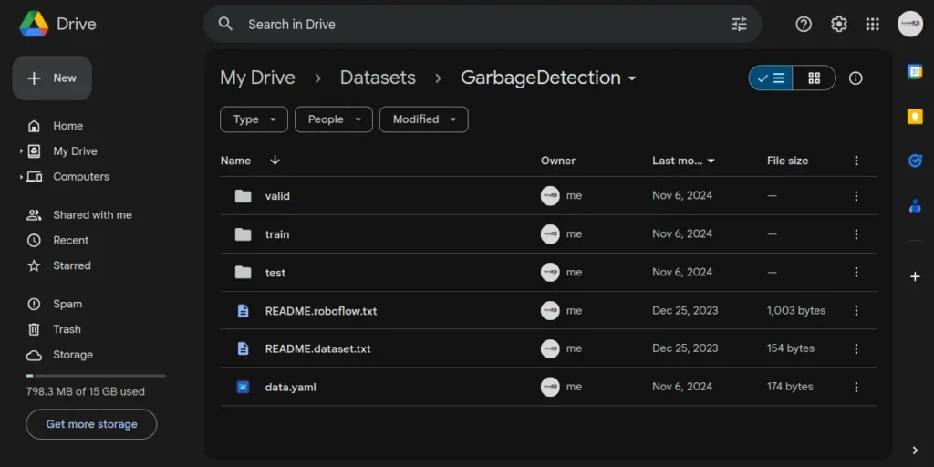 garbage detection folder on google colab