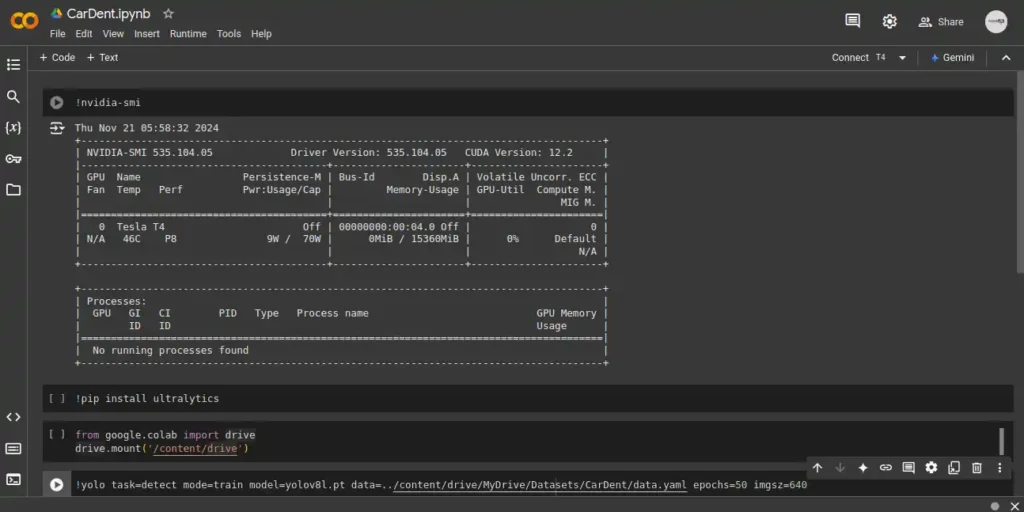 tesla t4 gpu connected on google colab
