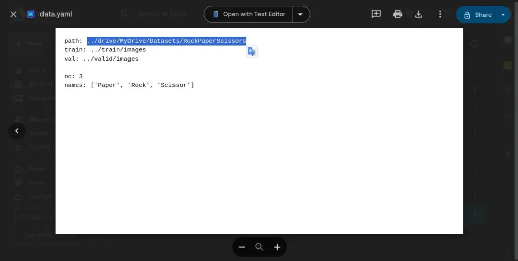 data.yaml file, opened in a text editor