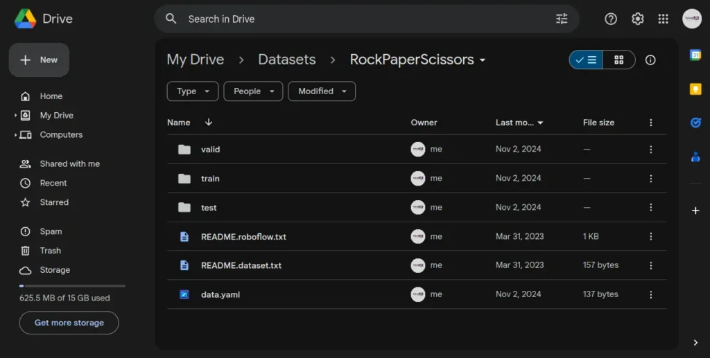 rock paper scissors folder on google colab